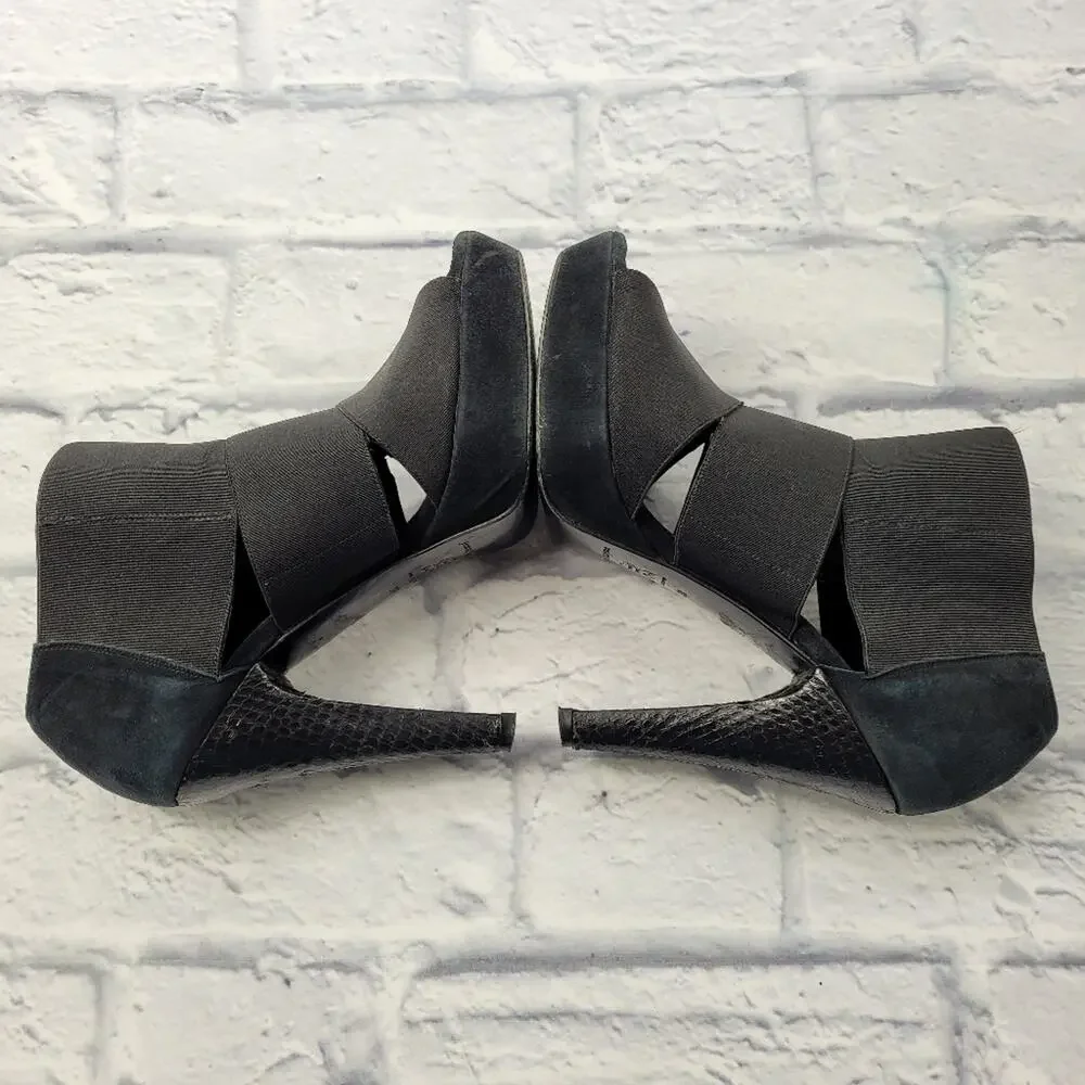 Jenni Kayne Black Suede Platform Heels with Snakeskin Accent size 8